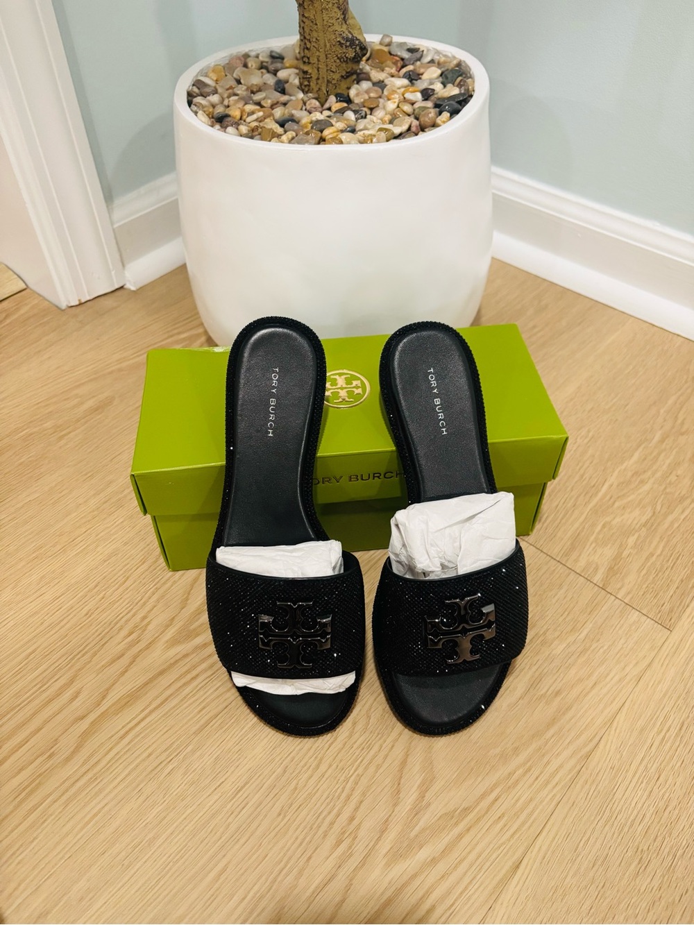 Tory Burch Black Crystal-Embellished Slide Mules - Picture 2 of 6
